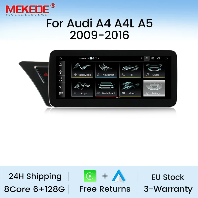 MEKEDE 10.25 ''6 + 128G Autoradio Per Audi A4 B8 A5 2009-2017 WIFI 4G FM Wireless Carplay Android Auto Autoradio Navigatori GPS