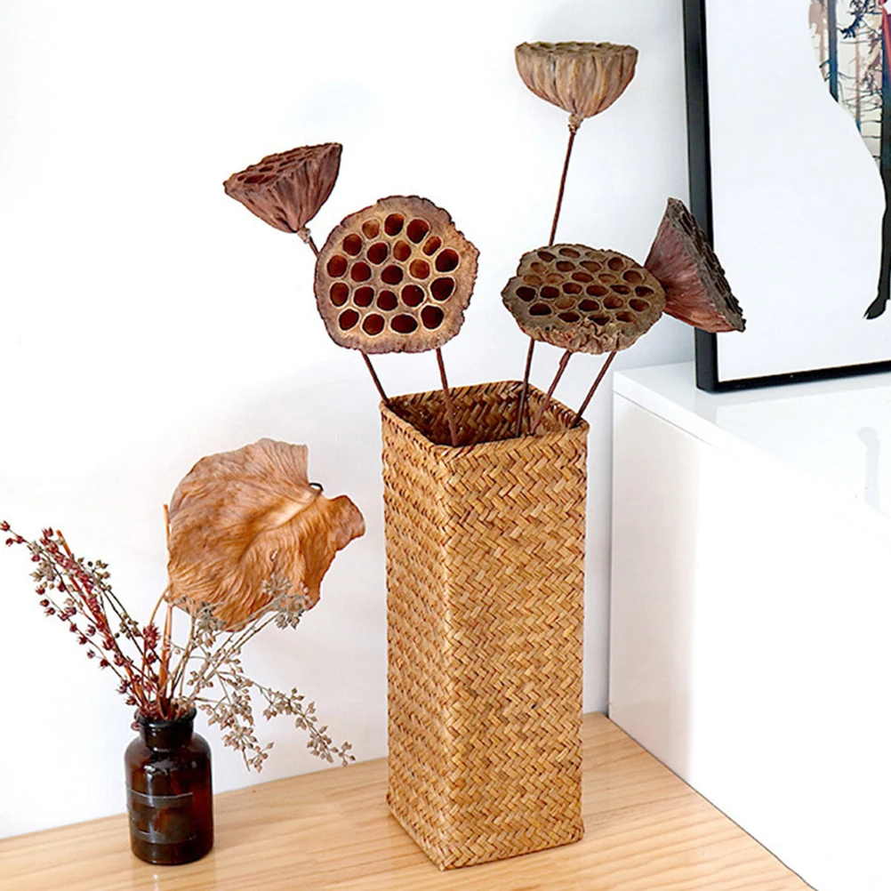 

2Pcs Small Woven Plant Vase Indoor Outdoor Rustic Flower Holder for Artificial Flowers Dry Florals Table Centerpiece Decor