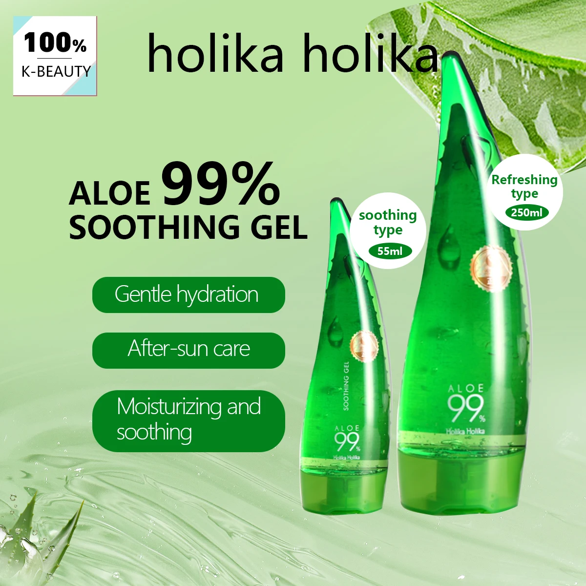 HOLIKA HOLIKA Gel Lenitivo all'Aloe, Rinfrescante e Idratante, Leggero, ad Assorbimento Rapido, Non Untuoso, K-Beauty, Trucco Coreano