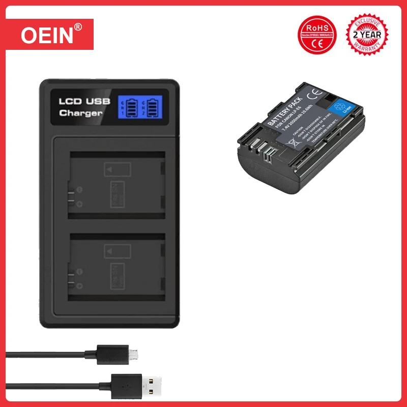 2650mAh LP E6 LPE6 LP-E6 E6N Batterij + LED Dual Charger Voor Canon EOS 5DS R 5D Mark II 5D Mark III 6D 7D 70D 80D Camera