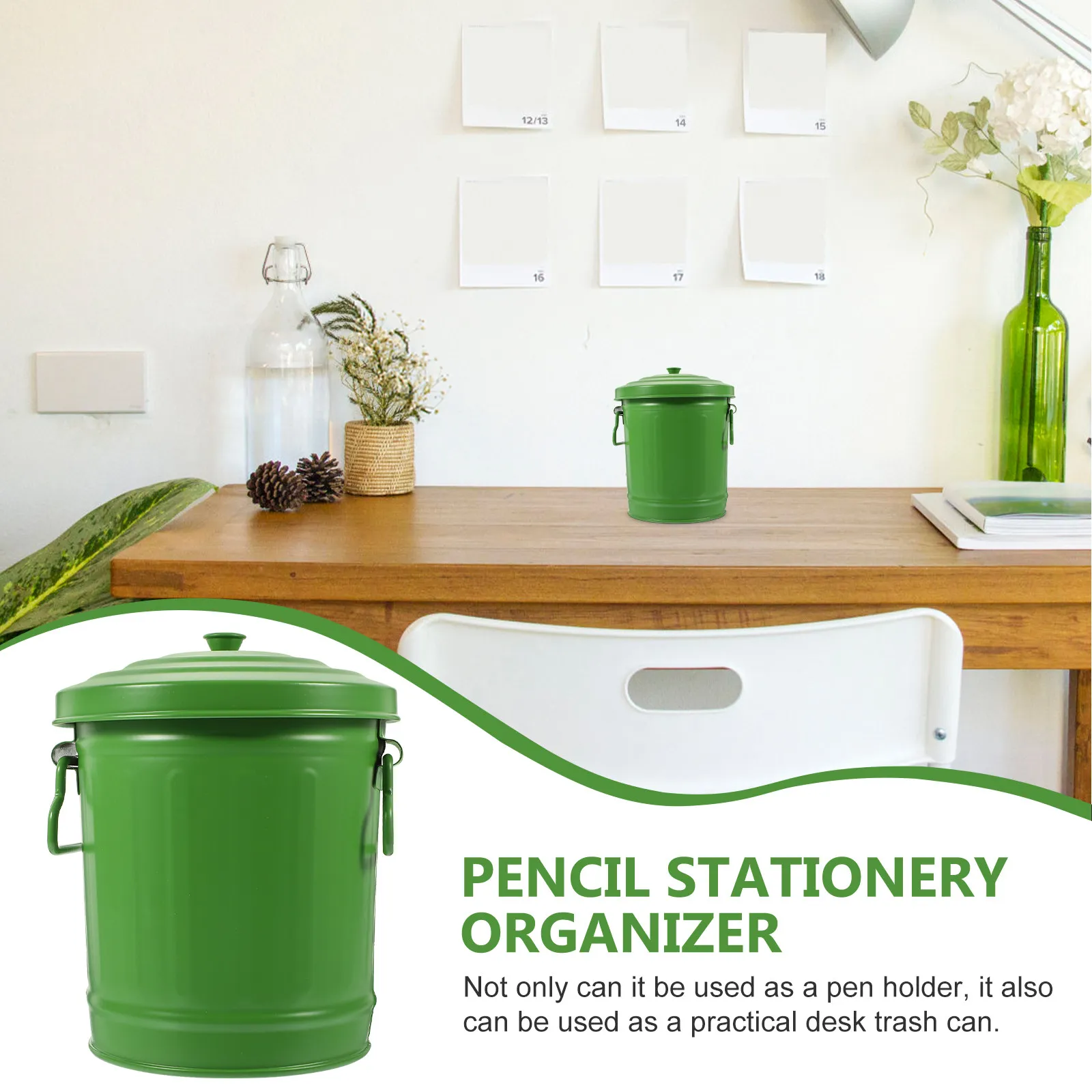 Long-Lasting Desktop Pen Organizer Desk Trash Can Stationery Storage Holder for Office Bedroom Study Room Library Dorm