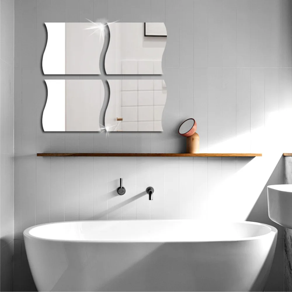 6/12 Acrylic Wave Combination 20cmX20cm 3d Mirror Wall Sticker Living Room Bathroom Decoration Sticker DIY Self-Adhesive Mirror