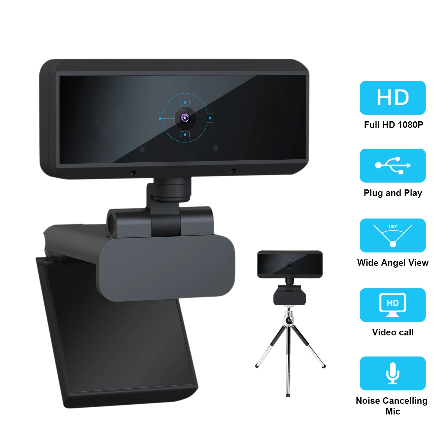 1080p HD Auto Focus USB Desktop Laptop Mini Plug and Play Video Calling Computer Webcam Built-in Mic Flexible Rotatable Clip
