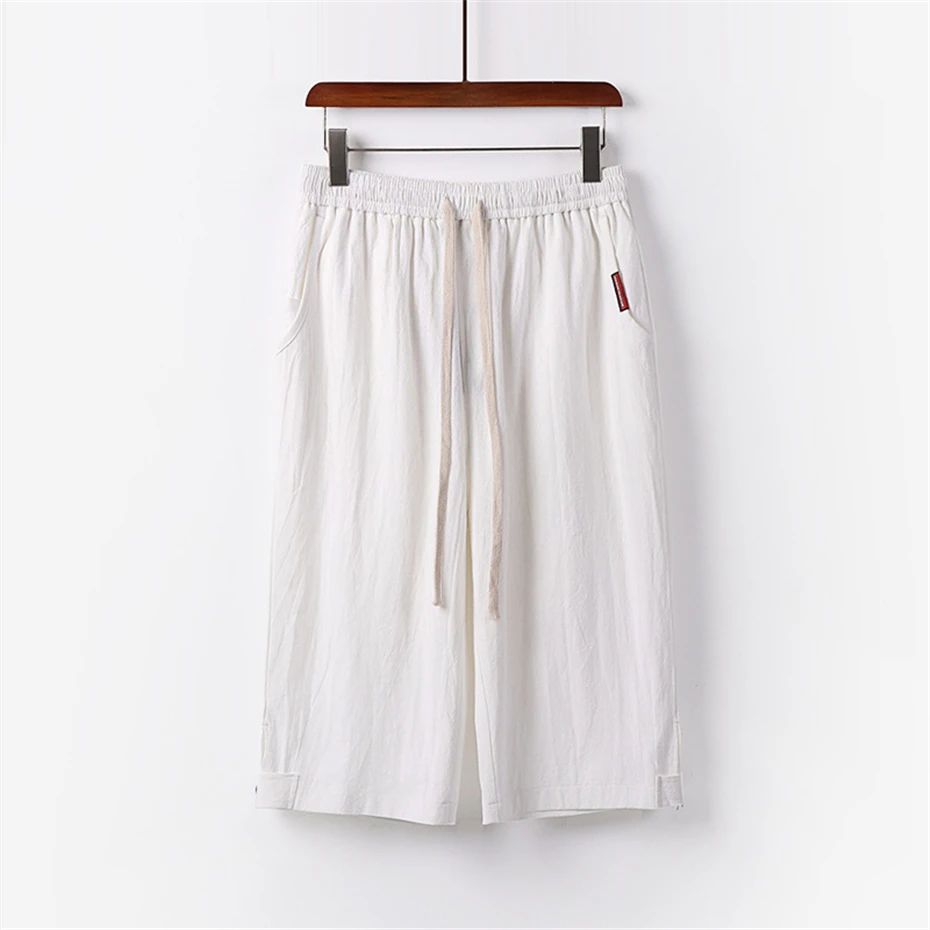 Summer Linen Pants Men Plus Size 9XL Calf-length Pants Loose Wide Leg Pants Fashion Casual Elastic Waist Bottom Male