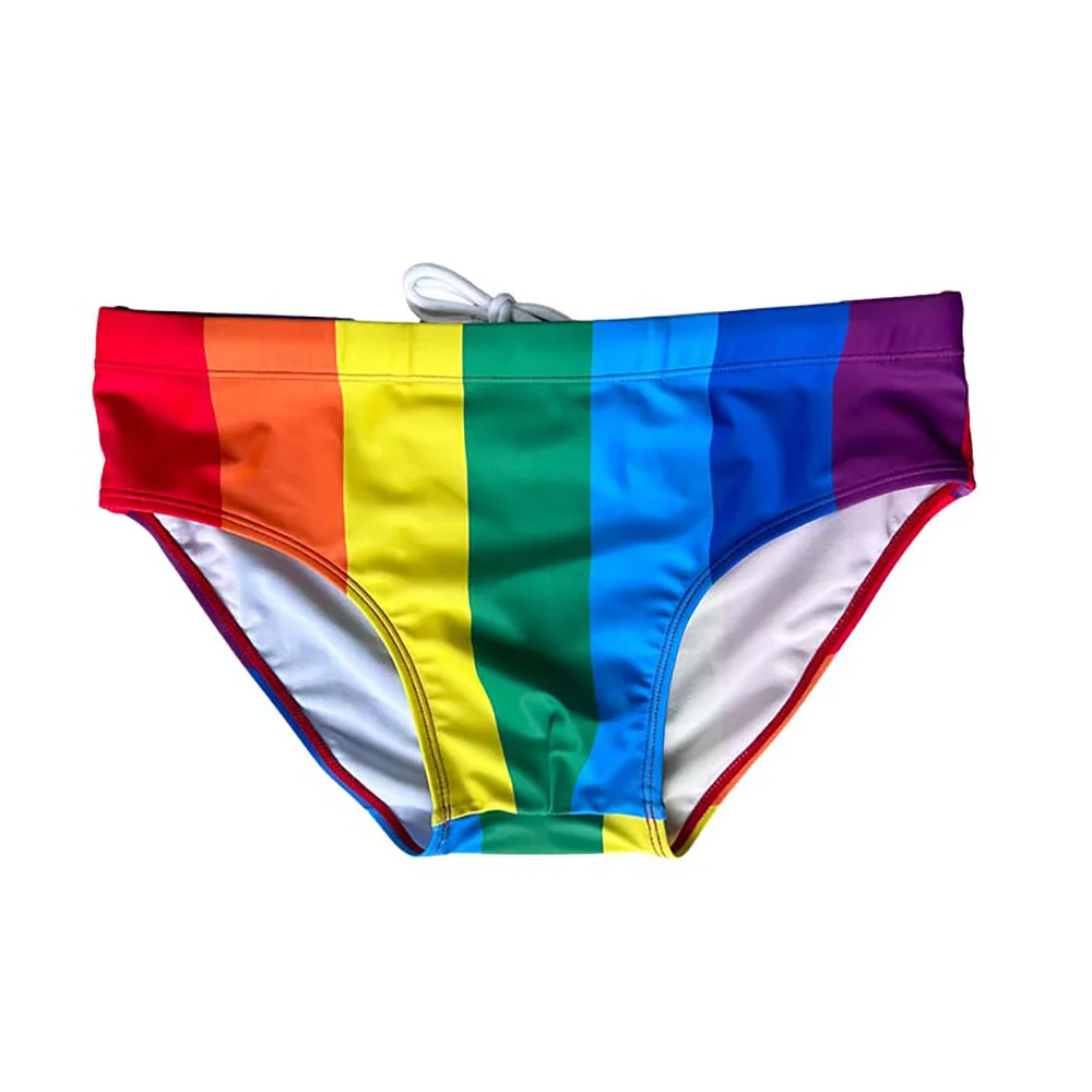 

2025 men's cup rainbow striped triangle swimsuit low waist anti-embarrassment hot spring swimsuit cross-border 10113zb