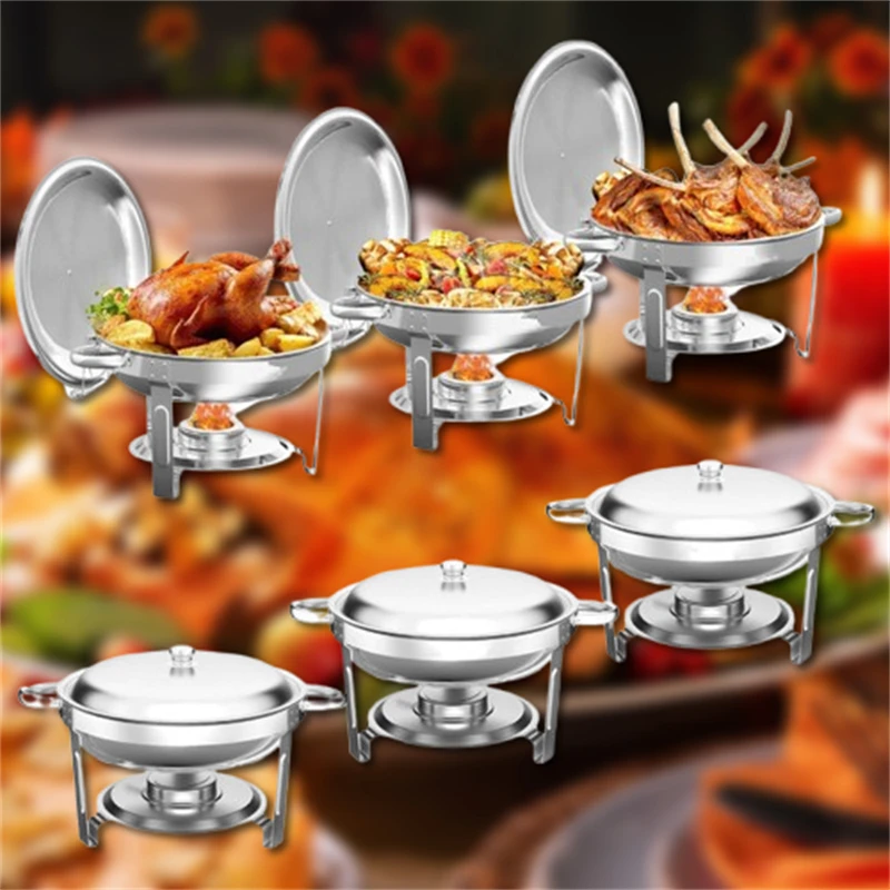 1/2/4/6 Pack Round Chafing Dish Warmer Container With Stainless Steel Lid Party Catering Hotel Buffet Catering Food Warmer Pan