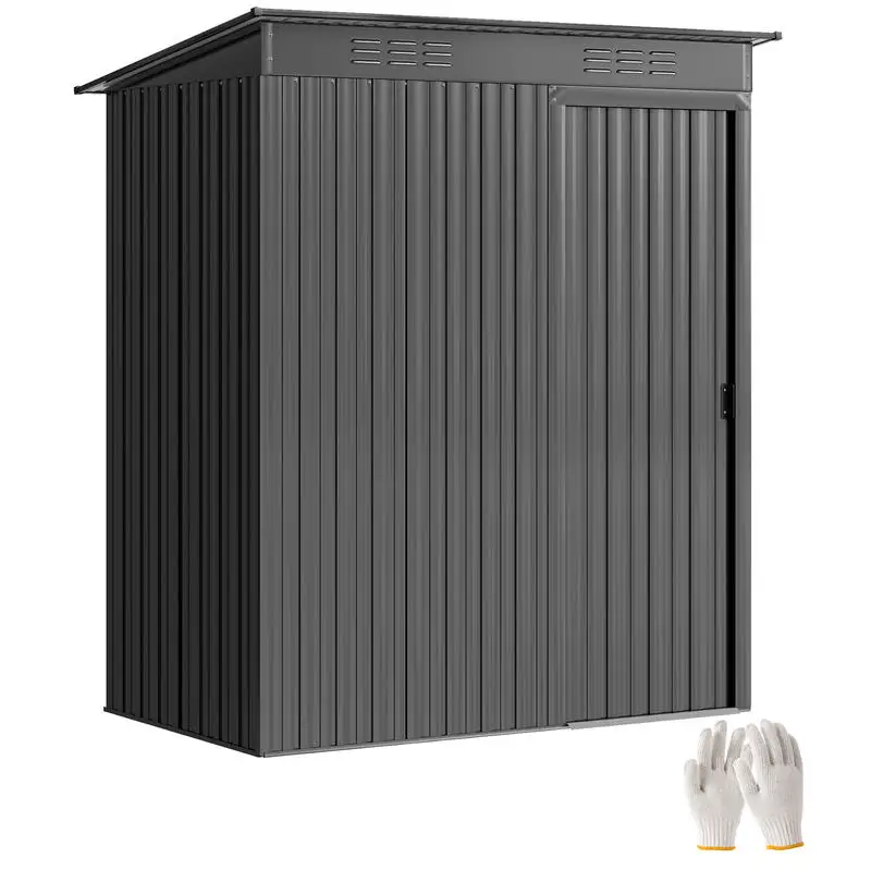 Metall-Gartenschuppen 1,37 m², Geräteschuppen mit einfacher Montage, Pultdach, Schiebetür, Belüftung, Handschuhe