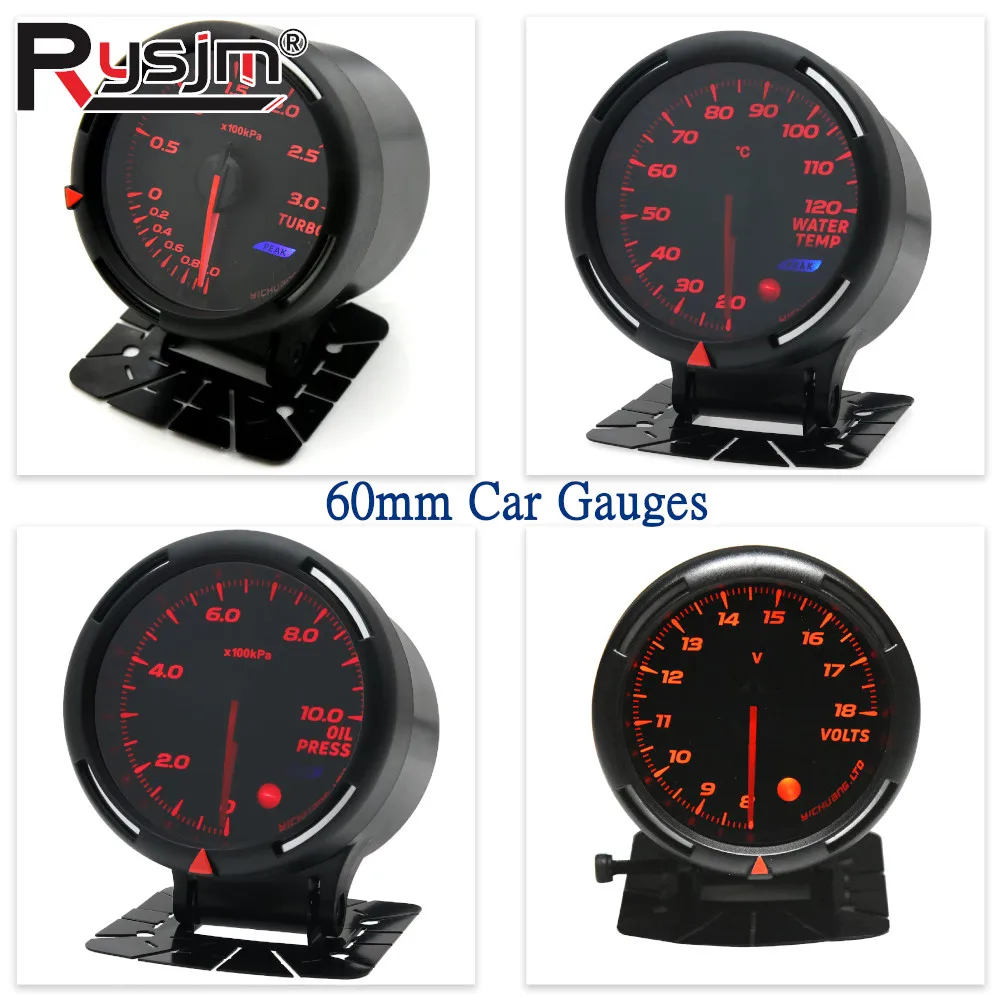 

N 60mm Car Gauges With 64 colors Turbo Boost Pressure Gauge Water Temperature Oil Temp Oil Press RPM Meter Volt Vacuum Gauge