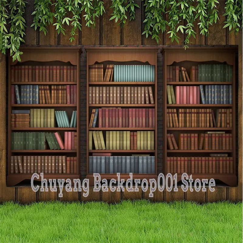 Old Wood Bookshelf Backdrop Children Family Library Photography Background Photo Studio Props