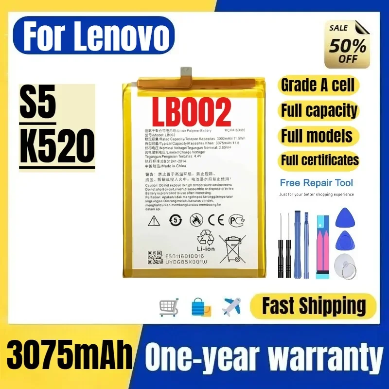 LB002  for Lenovo S5/K520 Mobile Phone Battery High Quality High Capacity Battery Replacement Bateria Grade A Cell with Tools