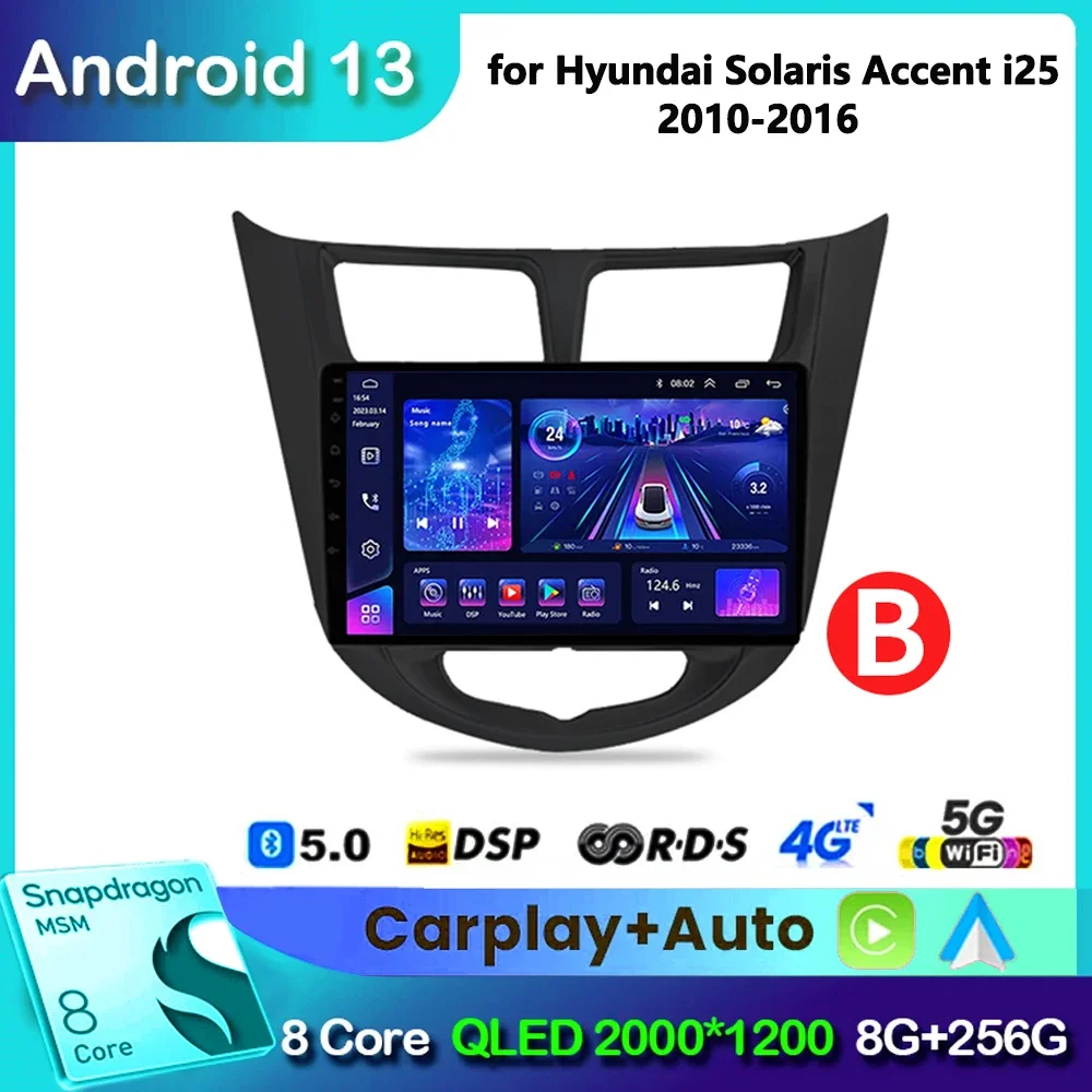 

Android 13 For Hyundai Solaris Accent i25 2010-2016 Dvd 2 Din Car Radio Multimedia Player Navigation GPS Carplay Stereo audio
