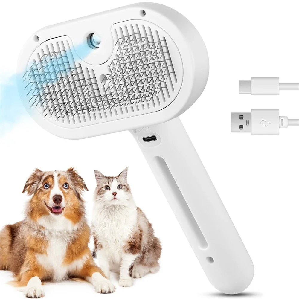 

​3 in 1 Cat Dog Steam Brush One Click Release Spray Comb No Static Shedding Tangle Free Grooming Tool for Long Short Hair​