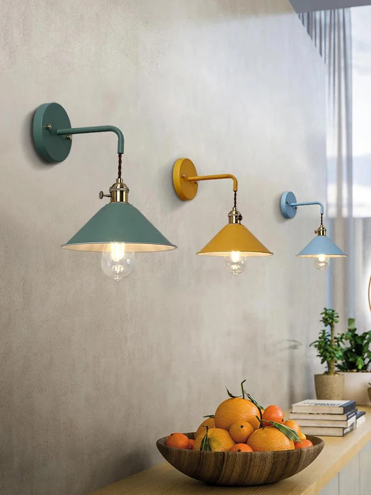 

Nordic Creative simplicity Macaron Wall Lamp Bedroom Bedside Lamp Modern Living Room Mirror Bathroom Switching Wall Light