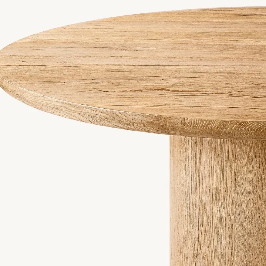 フランスの田舎風レトロ無垢材丸型ダイニングテーブル侘び寂びスタイルモダンシンプルオーク材西洋風ダイニングテーブル家庭用