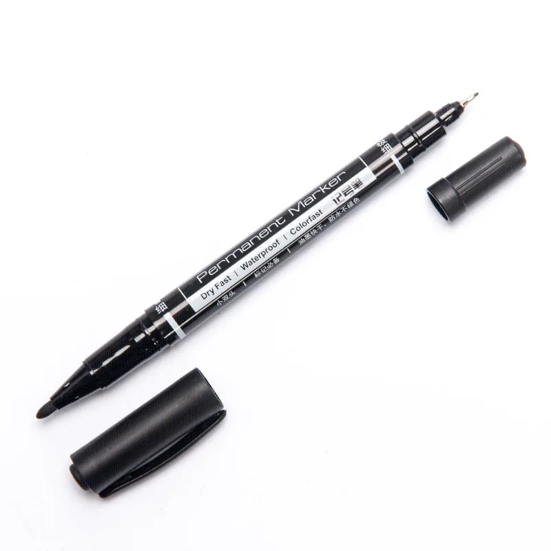 (1-3pc) deli Großhandel Dual Tip 0.5/1mm Quick Dry Permanent Zeichen Marker für Metall Stoff Qualität Dünne Linie Stift für Zeichnung