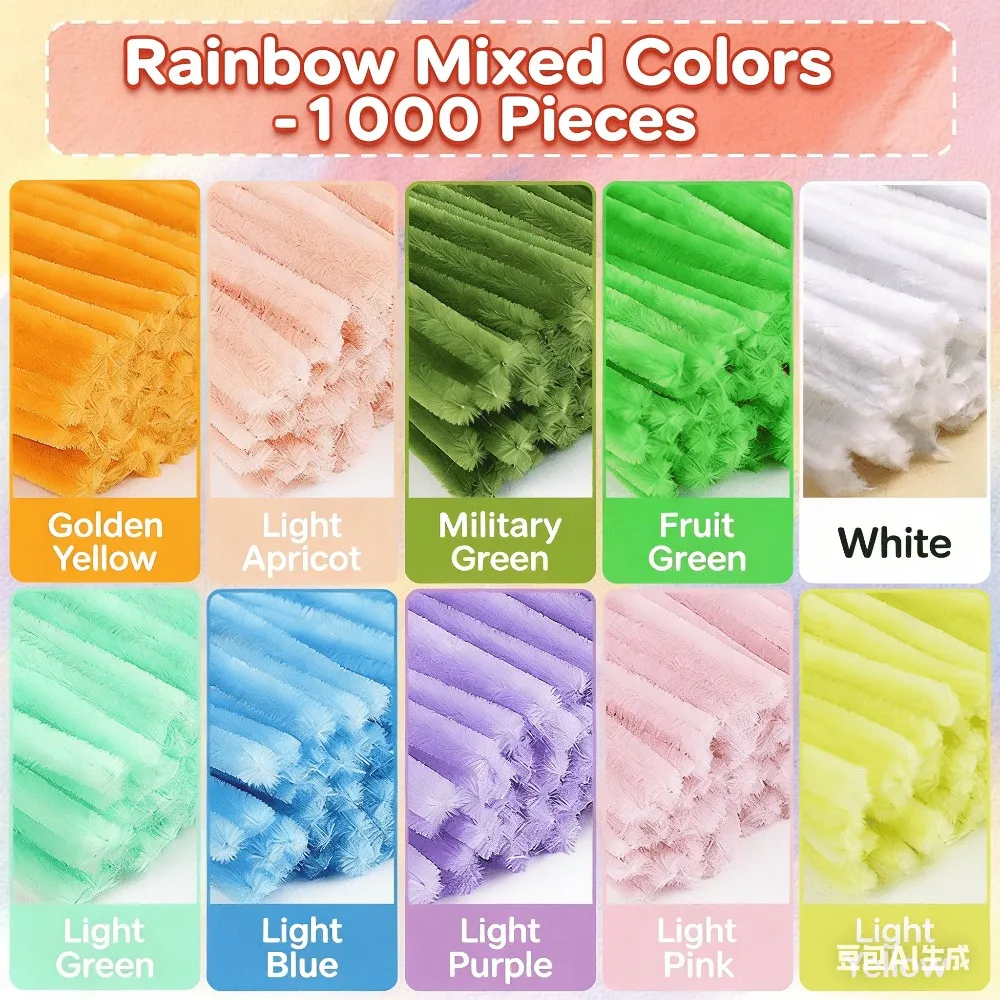 1000pcs Handmade Hemp Stick Craft Kit (6mm Twisted Rods) - Multicoloured DIY Cleaning Tools, Handicrafts, Festive Decorations, G