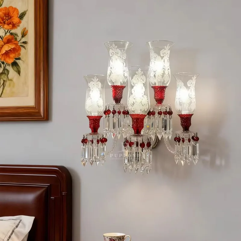 French high-end decorative crystal wall lamp bedside lamp living room corridor lamp designer European restaurant background wall