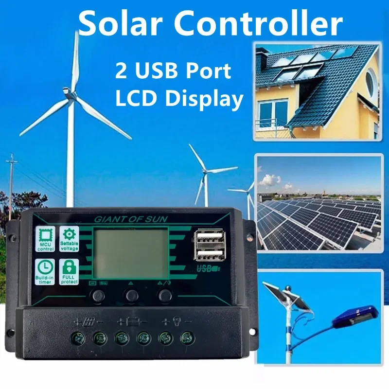 150A Solar Controller MPPT Regulator PWM Dual USB PV Panel Black Controller Solar Panel Battery Regulator Port LCD Display