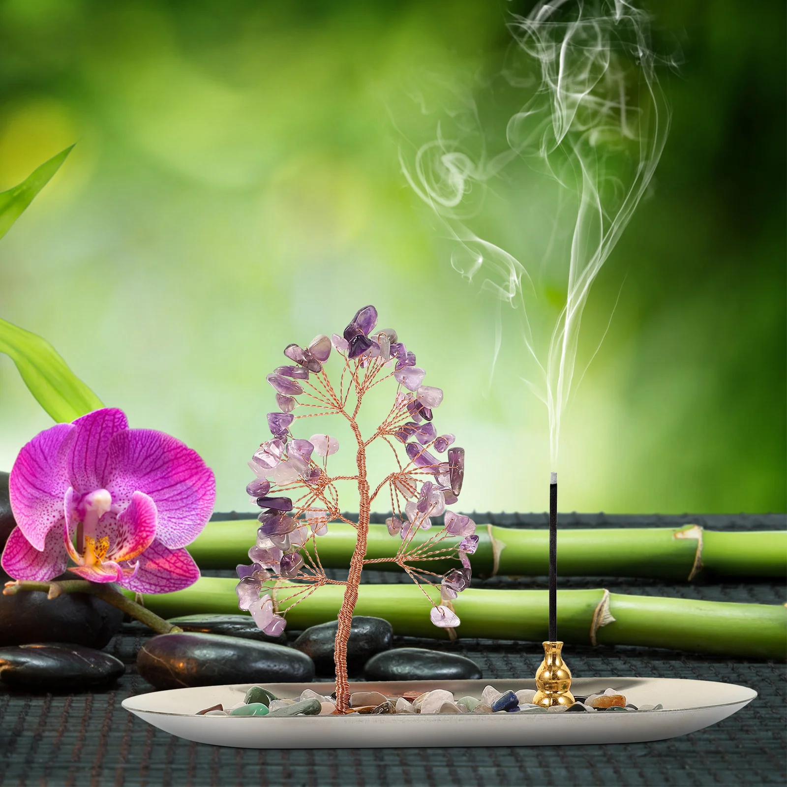 

Crystal Feng Money Tree Decorative Incense Burner Home Relaxation Home Table Decor Air Purification Table Decor Ornament