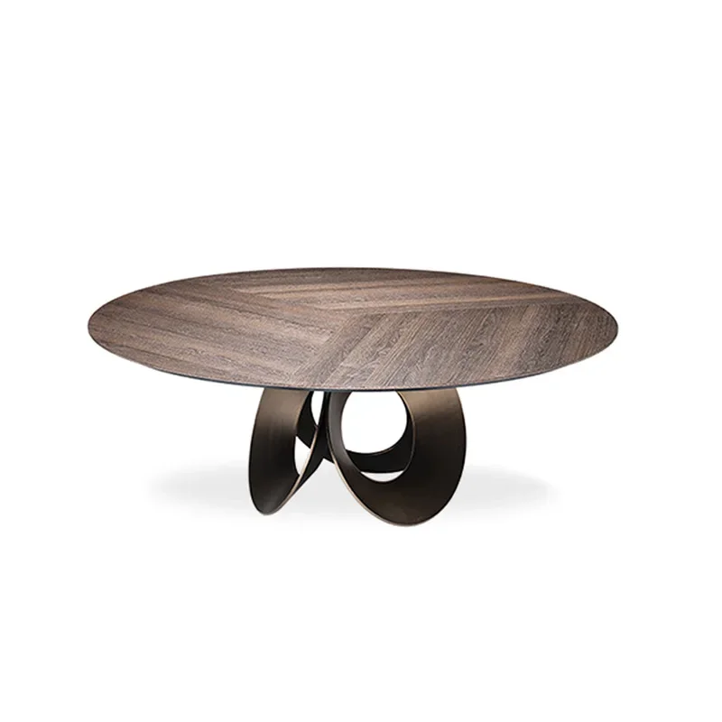 

Modern simple villa large apartment art natural marble 8-person round dining table light luxury