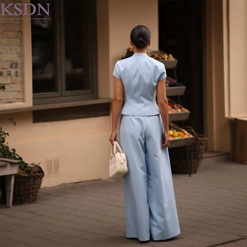 Traditional Women's Suits Formal Frog Button Short Sleeve Stand Lapel 2 Piece Jacket Pants Customized Daily Ladies Clothing