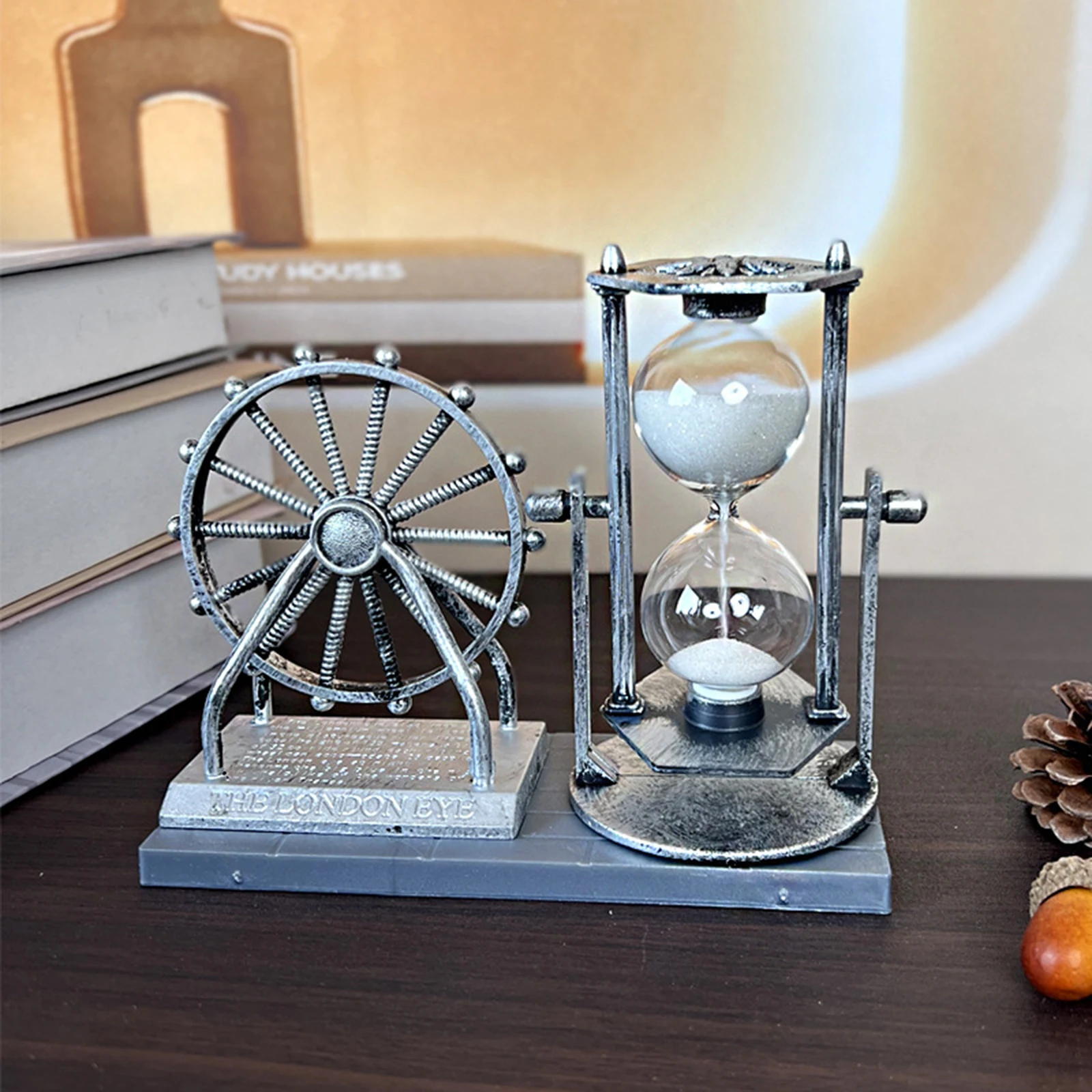 Vintage Ferris Wheel Statue Hourglass Sand Clock Retro Desk Timer Decor for Living Room Bedroom Decor