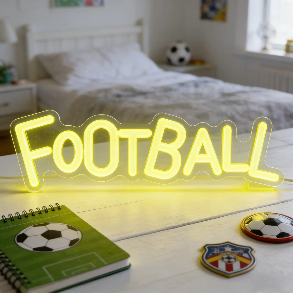 

Football Neon Light Fans Home Decor USB Power Dimmable Yellow LED Soccer Wall Decor for Bedroom Bar Boys Room Sport Gift