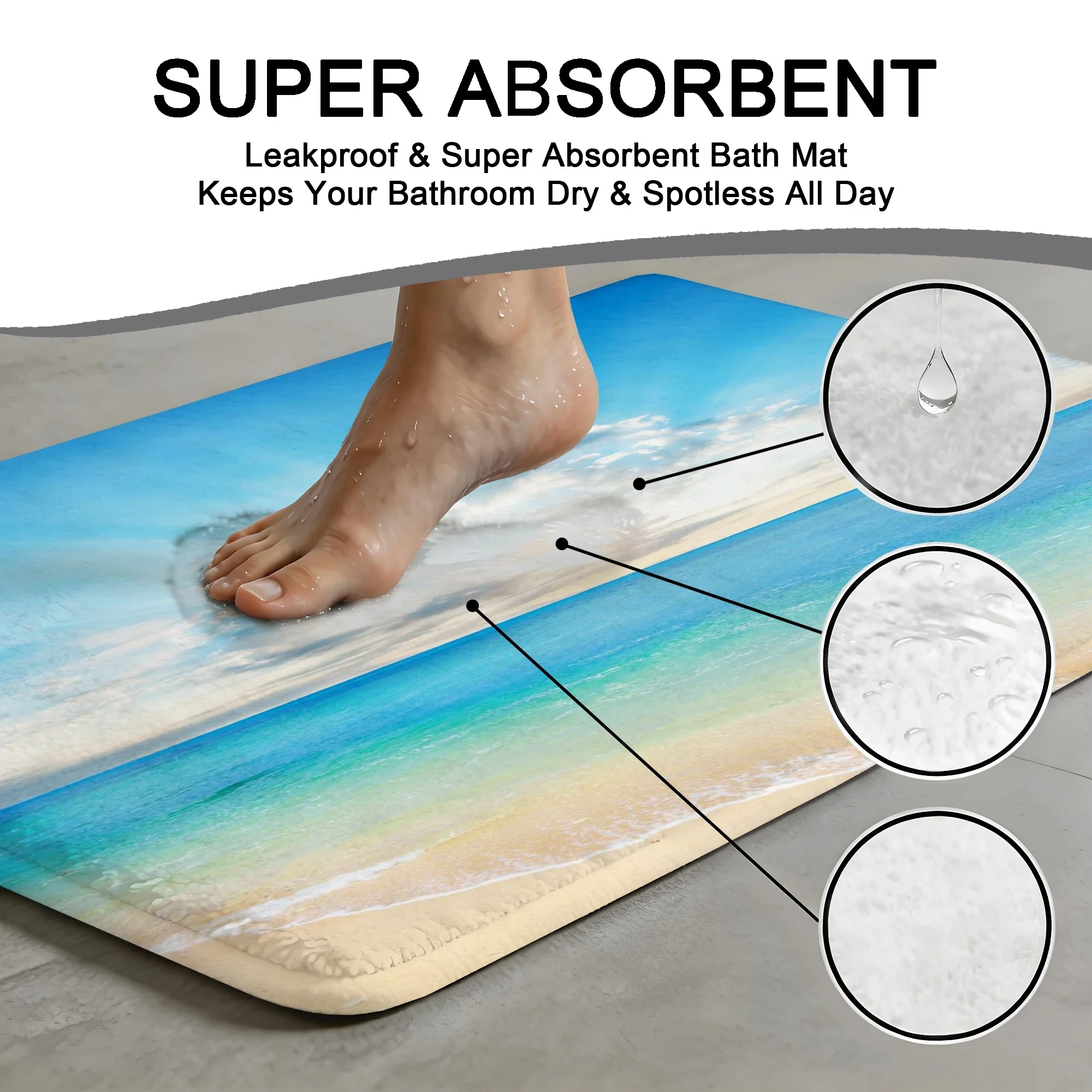 Tropical Beach Ocean Bath Mat Water Absorbent Quick Dry Anti-Slip Shower Rug Floor Carpet for Bathroom Home Decor