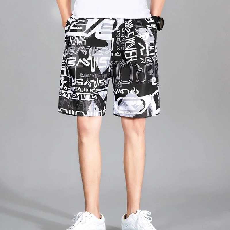 Fashion Loose Elastic Waist Pockets Printed Folds  Board Shorts Men's 2024 Summer New Oversized All-match Casual Shorts