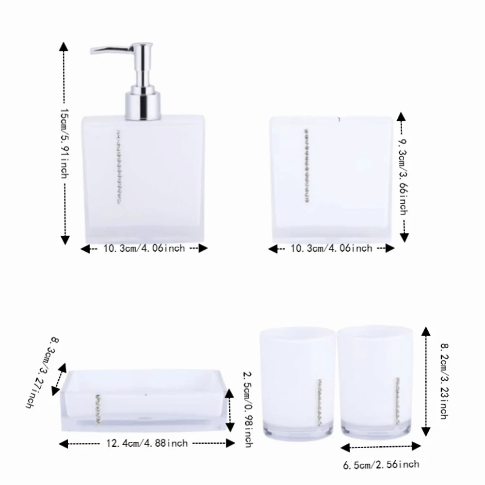 Acrylic Bathroom Accessories Set High-Gloss Durable Bathroom Decor Set White Easy to Clean Bathroom Organizer Set