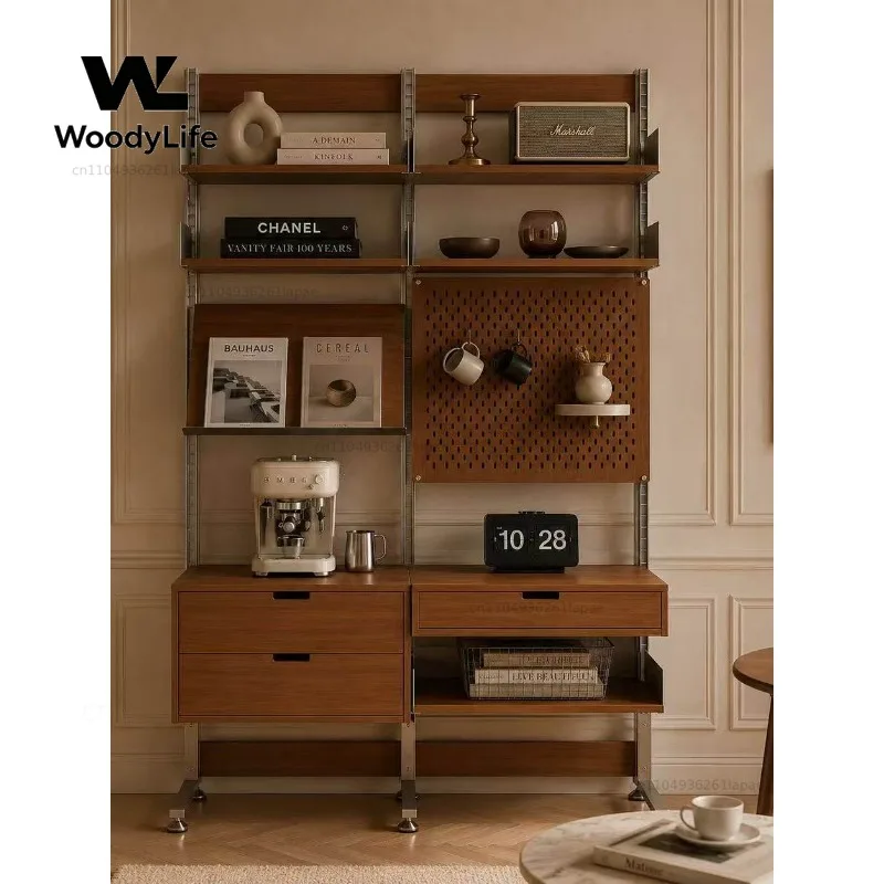 Floor-to-ceiling Bookshelf Shelf Aluminum Profile Hole Board Birch Living Room Storage Display Stand