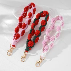 Flower rose pendant keychain worn on the wrist Bohemian hand woven flower keychain bag pendant decoration