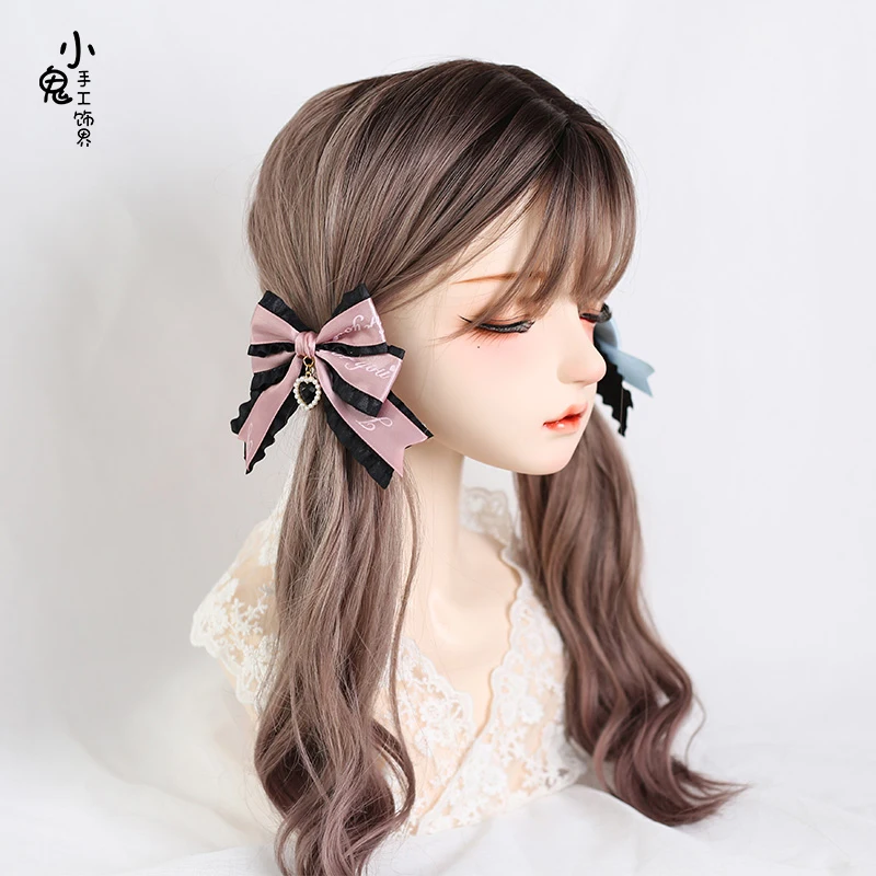 Giapponese JK Lolita pizzo fatto a mano mollette lettere nastro Bowknot un paio di fermagli per capelli copricapo