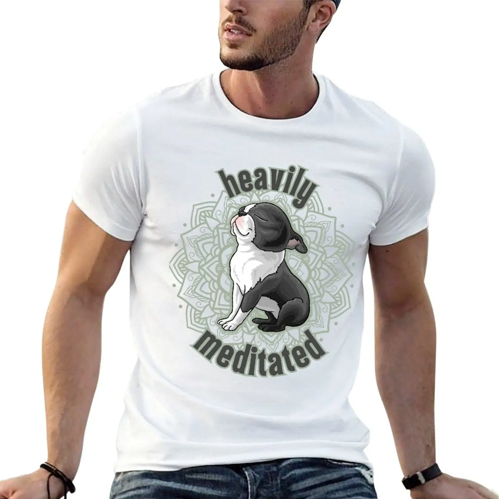 Heavily Meditated - Boston Terrier T-Shirt Sports Basic Short Sleeve T-Shirt