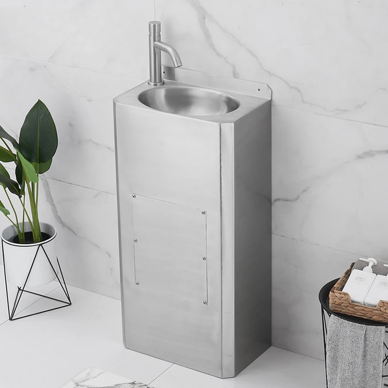 Stainless steel floor standing wash basin, small column basin square for hospital and school corridors