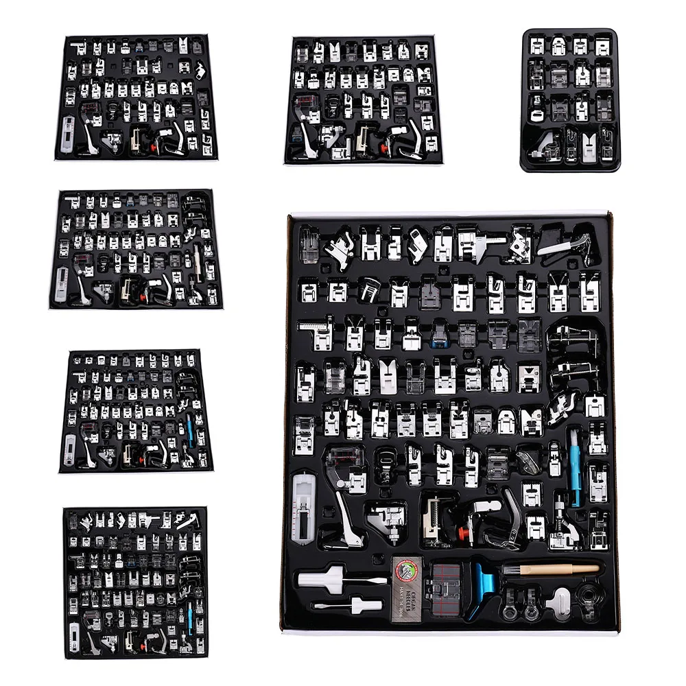 Sewing Machine Presser Foot Press 11-82pcs/Set For Brother Singer Kit Braiding Blind Stitch OverLock Zipper Roller Ruler Parts