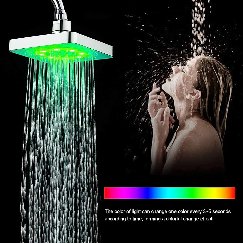 CANBOUN Shower Head Lights  Bathroom Shower Room 7 Color Changing Bathing Shower Head Spray Square Shape Rain China Factory