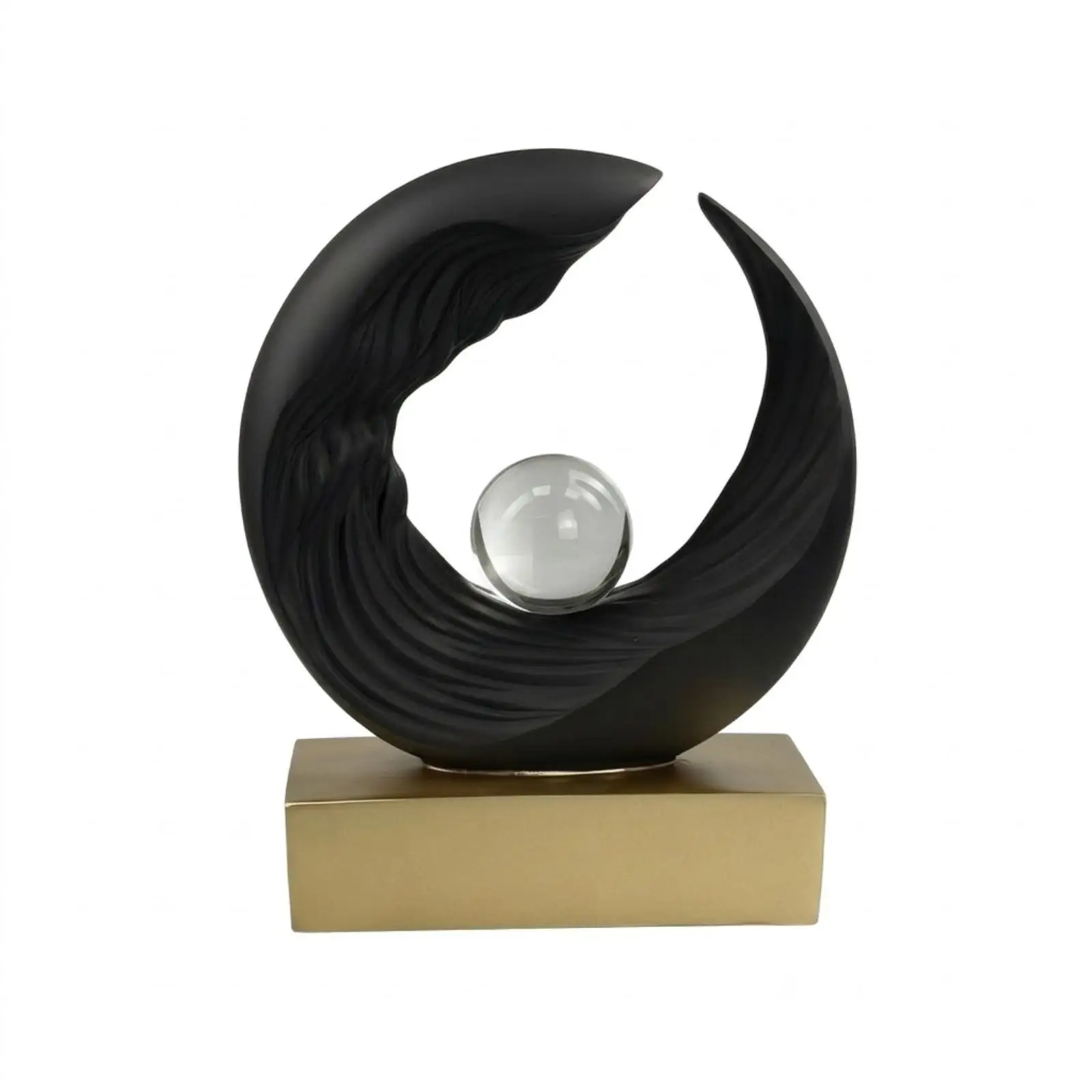 Resin Modern Abstract Sculpture Black Open Loop Desk Statue Decorative Figurine for Home Office Shelf