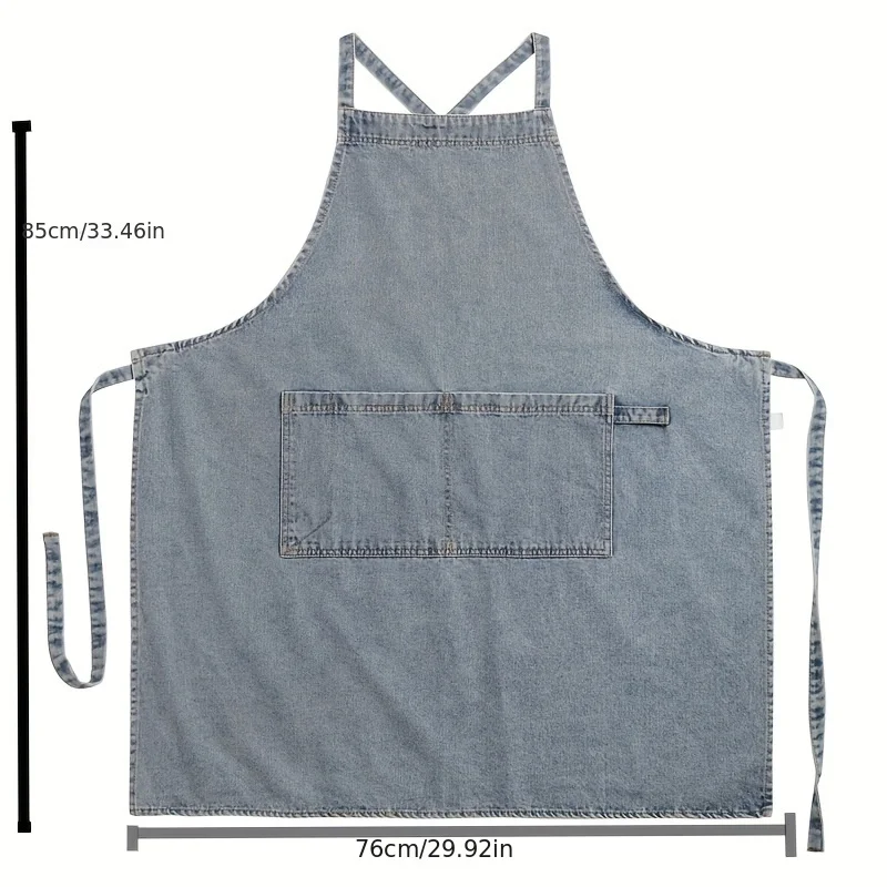 1pc Premium Denim Apron - Heavy-Duty Cotton Canvas, Stain-Resistant, Adjustable Bib Waist - Perfect for Kitchen Cooking, Baking,