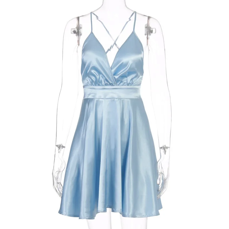 Letnia nowa damska Mini sukienka z dekoltem w szpic elegancka klubowa odzież uliczna solidna odzież Y2K wąskie sukienki moda seksowny top ubrania