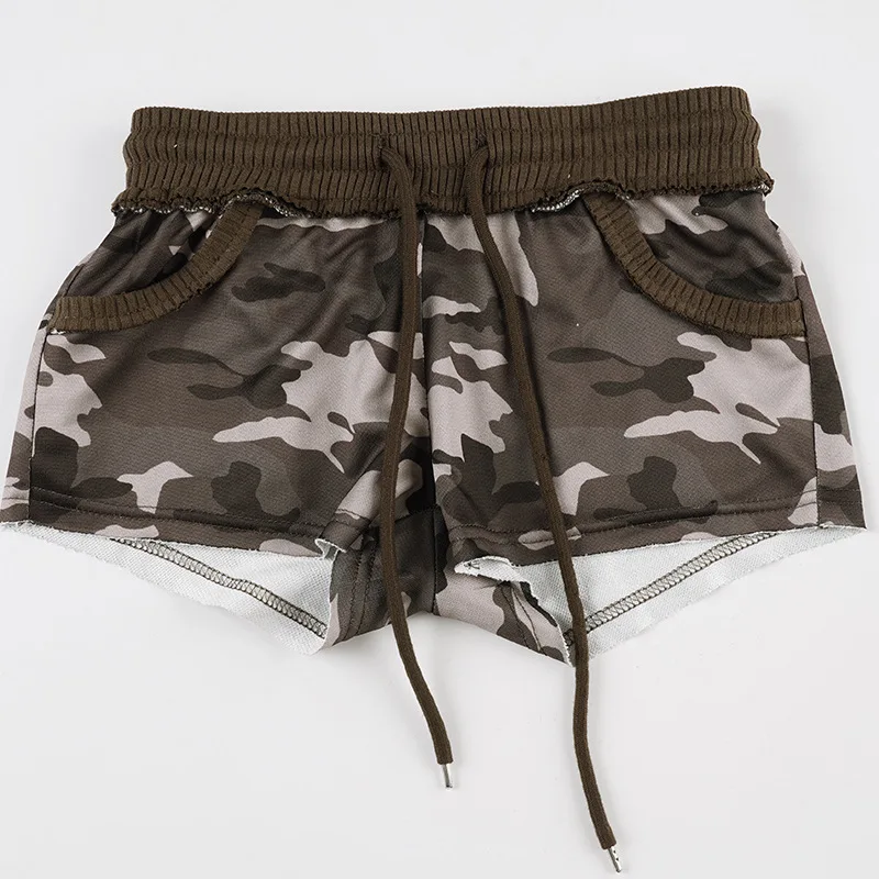 2026年夏新作 レトロ迷彩柄切り替え ローライズ ドローストリングショーツ ストリート系 個性派 Y2K カジュアル ホットパンツ