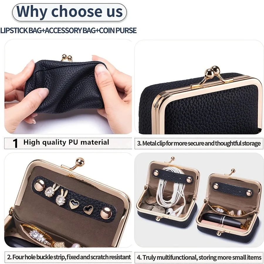 Damen Schmuckaufbewahrungstasche Kleine PU-Leder Kopfhörertasche Ring Halskette Ohrringe Zubehörbox Aufbewahrungstasche Mini-Geldbörse – Detail 3