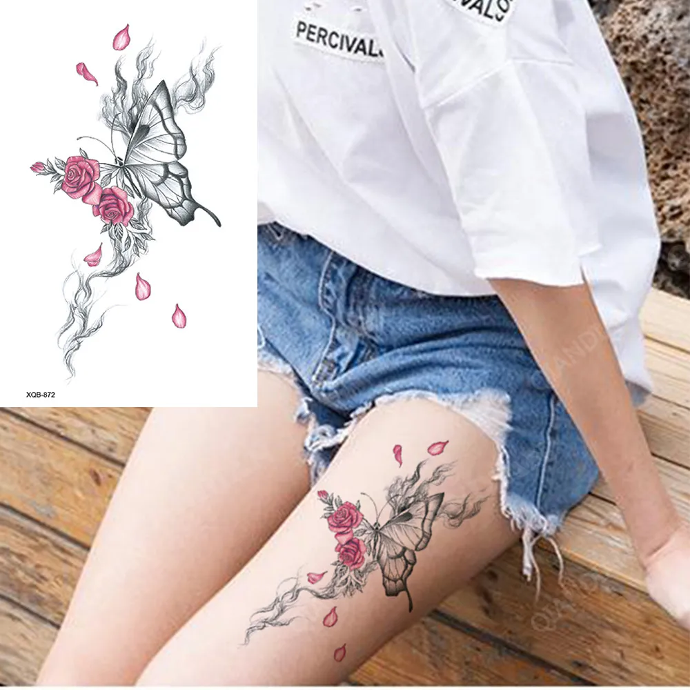 Colorful Snake Flower Waterproof Temporary Tattoo Sticker Beauty Women Butterfly Daffodil Rose Lotus Arm Paint Fake Tattoos