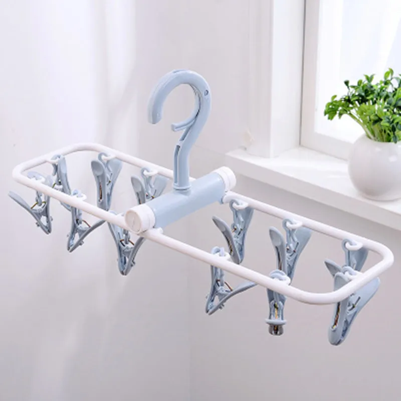 

1PC 12 Clip Folding Drying Rack Portable Underwear Socks Clip Clothes Rack Multi-Functional Space Saving Home Bedroom Supplies