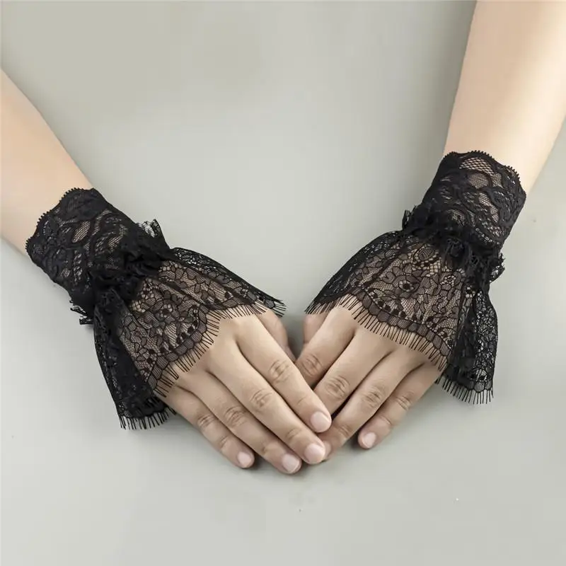 

White And Black Pleated Cuff Fake Arm Sleeves Beautiful Lace Accessories Women With Short Tassels Outdoor Embellishments