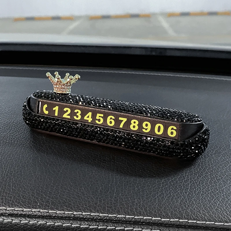 Creative Crown Rhinestones Temporary Car Parking Card Phone Number Card Plate Telephone Number Card Crystal Flower Car Stickers