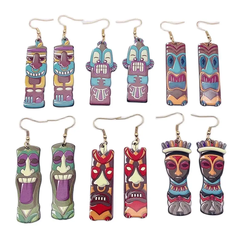 New Colored Pharaoh Face Mask Print Earrings Funny Exaggerated Pendant Vintage Ethnic Style Acrylic Ear Rings Gift Wholesale