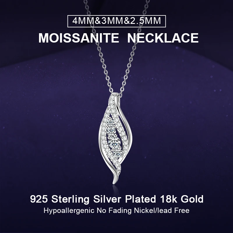 

IOGOU Original 925 Silver Moissanite Curve Pendant Necklace 4mm&3mm&2.5mm D Color Lab Diamond Jewelry Engagement Gift for Women