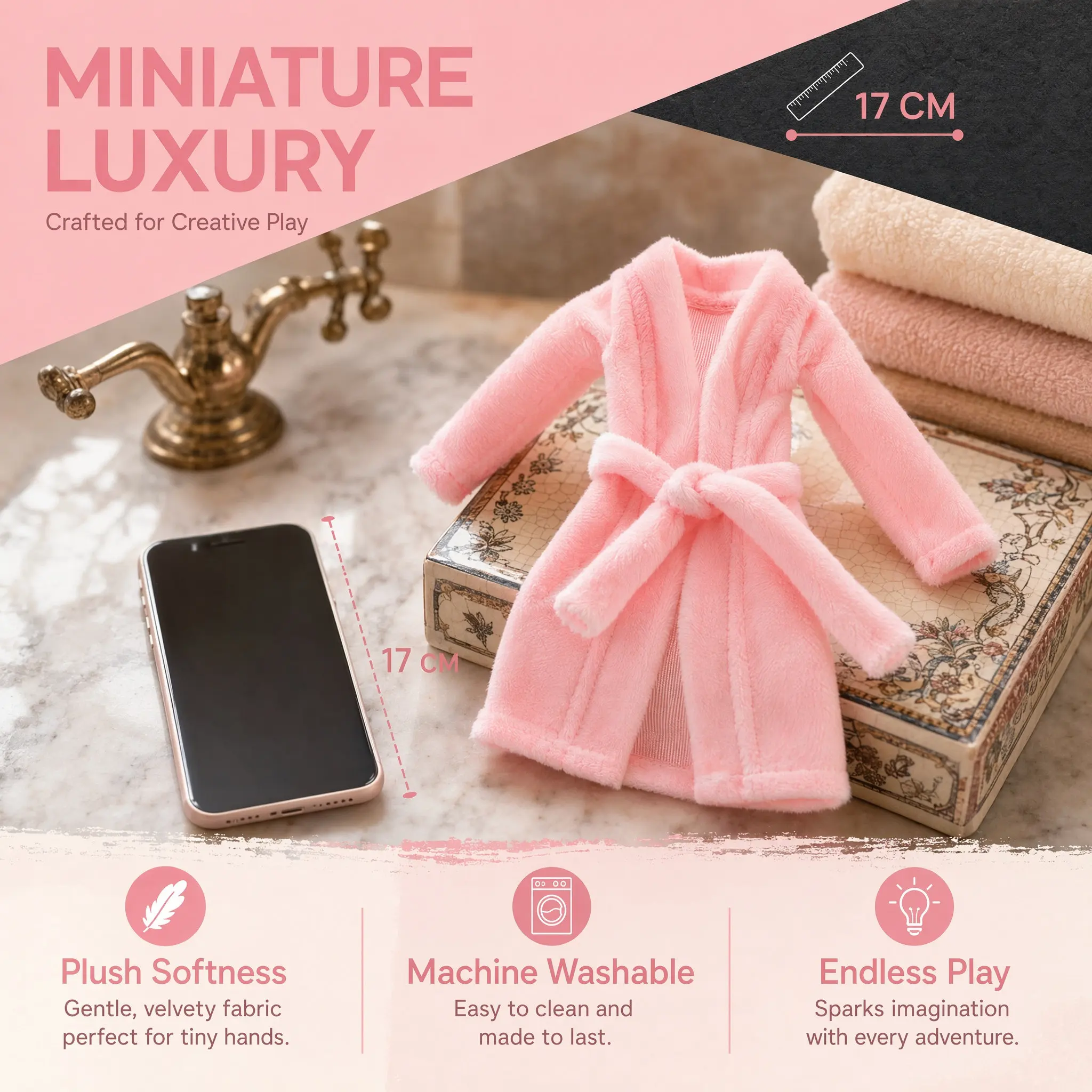 Mini Dressing Bathrobe for Mini Comfortable Soft Fabric Machine Washable Clothing Accessory Miniature Bathrobe