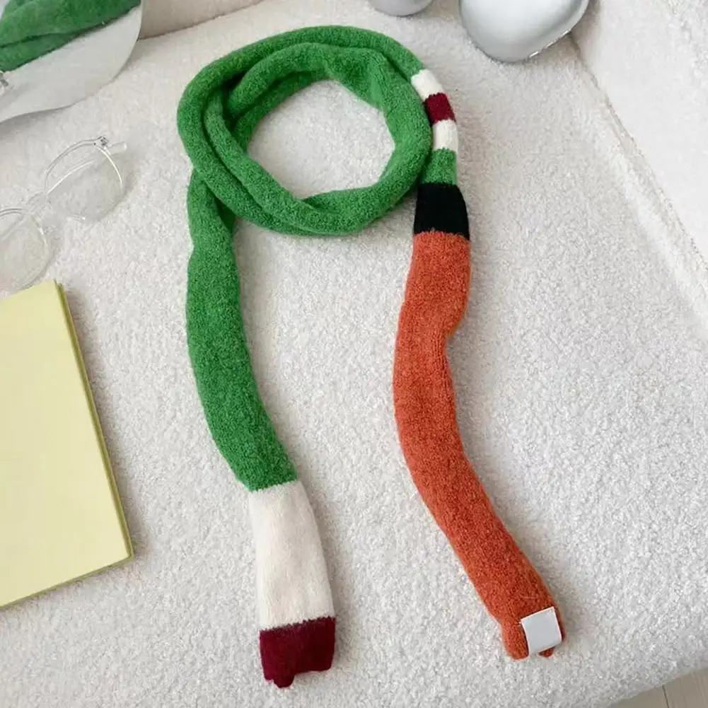 Crocheted Striped Scarf Everyday Outfit Scarf Long Rainbow Striped Scarf Fuzzy Fluffy Neckerchief Soft Touch Knit for Autumn